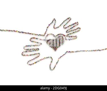 Große Menschenmenge Maske 3D gerendert von oben gesehen In der Form der Liebe Stockfoto