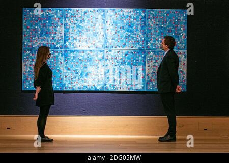 BONHAMS LONDON 7. Dezember 2020. BRIAN CLARKE. Blue Computergram, 1981, Es hat eine Schätzung von £120,000 - 180,000 angeboten bei der Bonhams Modern & Contemporary Art Verkauf am 9. Dezember. Kredit: amer ghazzal/Alamy Live Nachrichten Stockfoto