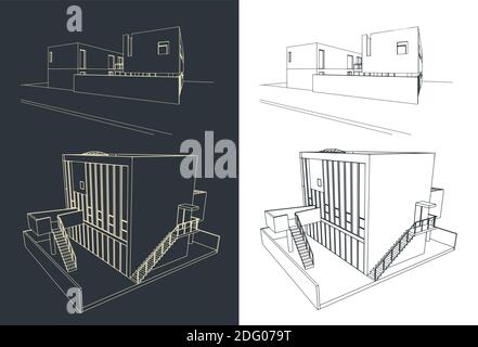 Stilisierte Vektordarstellung von Skizzen moderner Gebäude Stock Vektor