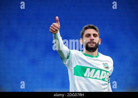 Domenico Berardi von Sassuolo Gesten während der italienischen Meisterschaft Serie A Fußballspiel zwischen AS Roma und US Sassuolo Calcio am 6. Dezember 2020 im Stadio Olimpico in Rom, Italien - Foto Federico Proietti / DPPI / LM Stockfoto