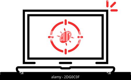 Thin-Line-Computer mit Bug infiziert Stock Vektor