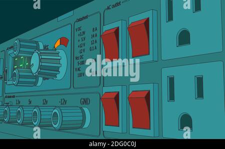 Stilisierte Vektordarstellung der Labornetzgeräte in Nahaufnahme Stock Vektor