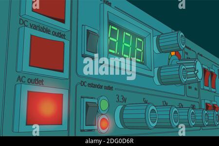 Stilisierte Vektordarstellung der Labornetzgeräte in Nahaufnahme Stock Vektor