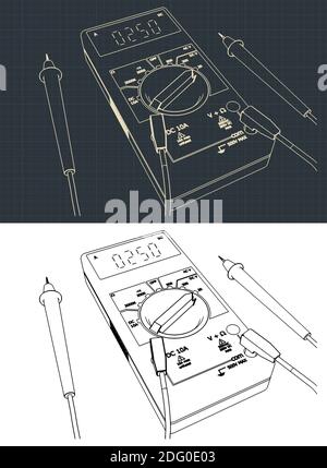 Stilisierte Vektordarstellung zum Thema Mikroelektronik. Zeichnungen für Digitalmultimeter. Stock Vektor