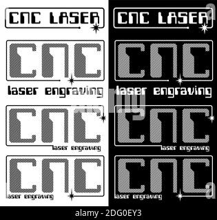 Stilisierte Vektor-Logo zum Thema Lasergravur und Laserschneiden einer CNC-Maschine Logos Stock Vektor