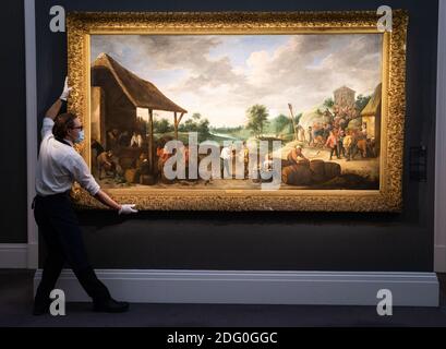 London, Großbritannien. Dezember 2020. 'The Wine Harvest' von David Teniers the Younger, Teil des Old Master Abendverkaufs bei Sotherby's am 10. Dezember. Es hat eine Schätzung von £3-5 Millionen. Kredit: Mark Thomas/Alamy Live Nachrichten Stockfoto