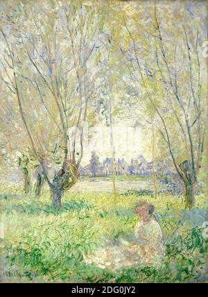 Titel: Frau unter den Weiden sitzend Ersteller: Claude Monet Datum: 1880 Medium: Öl auf Leinwand Dimension: 81.1 x 60 cm Ort: National Gallery of Art, Washington Stockfoto