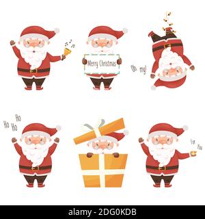 Niedliche Cartoon Weihnachtsmann Charakter-Set. Vektorgrafik. Stock Vektor