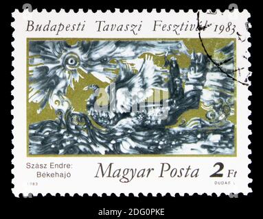 MOSKAU, RUSSLAND - 16. MAI 2018: Eine in Ungarn gedruckte Briefmarke zeigt 3. Budapester Frühlingsfest, Veranstaltungsserie, um 1983 Stockfoto
