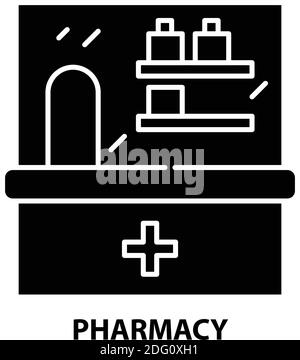 Pharmaziesymbol, schwarzes Vektorzeichen mit editierbaren Konturen, Konzeptdarstellung Stock Vektor