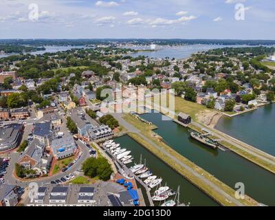 Luftaufnahme des Custom House in Salem Maritime National Historic Site in der Stadt Salem, Massachusetts MA, USA. Stockfoto