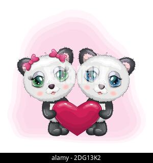 Cute Panda hält großes Herz. Design für Urlaub Grußkarte und Einladung Hochzeit, Geburtstag. Valentinstag und Happy Love Day. Stock Vektor