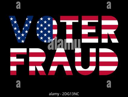 Eine USA-WAHLBETRUG Textdarstellung über den angeblichen Wahlstreit mit den roten, weißen und blauen Sternen und Streifen der amerikanischen Flagge Stockfoto