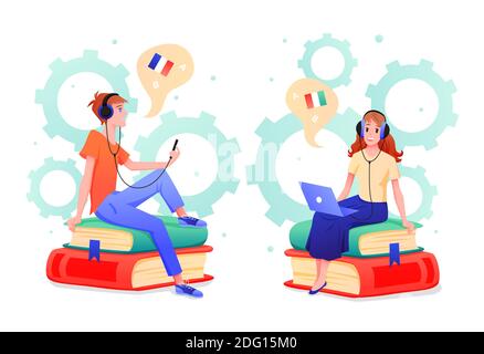 Menschen lernen Fremdsprache in Online-Kurs oder Schule Stock Vektor