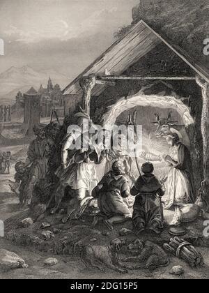 Die Geburt Jesu Christi, 1853, Stahlstich digital restauriert Stockfoto