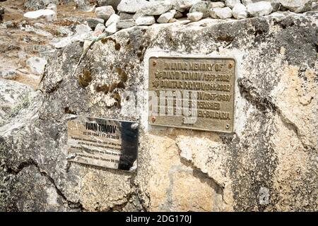 Denkmal für verlorene Bergsteiger im Sagarmatha National Park Stockfoto