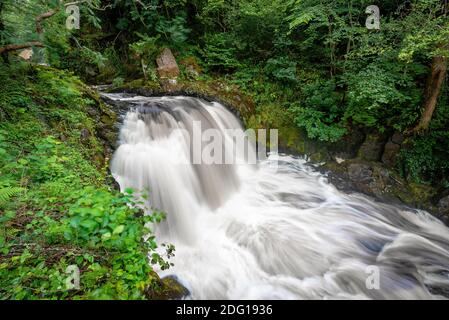 Ein Blick auf einen der Wasserfälle von Ingleton Waterfalls, Ingleton, Yorkshire, England Stockfoto