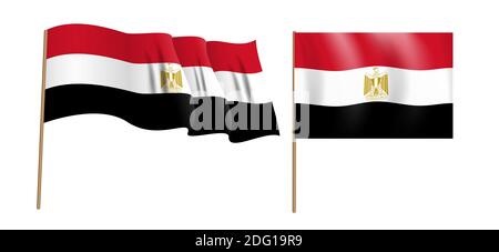 Bunte naturalistische wehende Flagge der Arabischen Republik Ägypten. Abbildung. Stockfoto