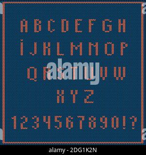 Gestrickte Schrift auf einem Pullover, Weihnachten Winter Typ, englisch lateinisch Alphabet Stock Vektor