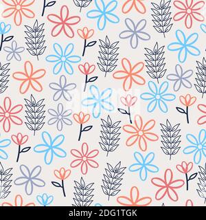 Elegante trendige ditsy floral Textur Vektor nahtlose Wiederholung Muster-Design aus handgezeichneten schönen Blumen und Blätter. Stock Vektor