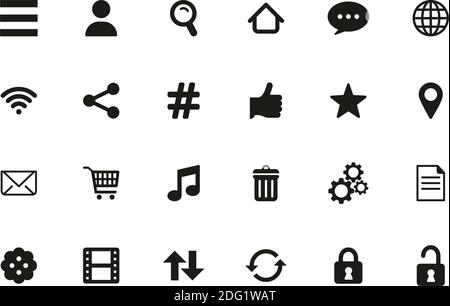 Symbolleiste Und Menüsymbole Schwarz-Weiß Set Groß Stock Vektor