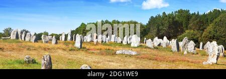 Anordnungen von Megalithen bei Carnac in der Bretagne, Frankreich. Stockfoto