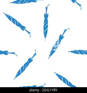 Icon Set Für Männer Mit Geschlossenem Blauem Regenschirm. Schutz Zubehör Nahtloses Muster isoliert auf weißem Hintergrund Stock Vektor