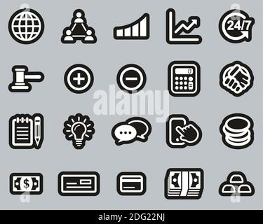 Handel Oder Austausch Icons Weiß Auf Schwarz Sticker Set Groß Stock Vektor
