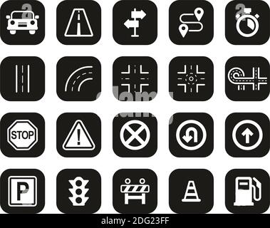 Traffic Icons Weiß Auf Schwarz Flat Design Set Groß Stock Vektor