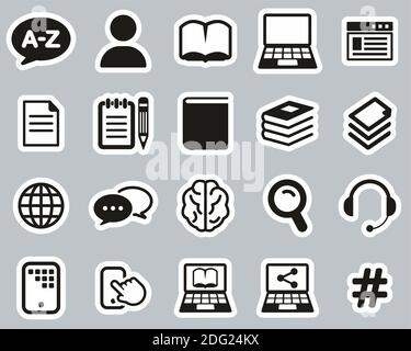 Übersetzung Oder Übersetzer Icons Schwarz & Weiß Sticker Set Groß Stock Vektor