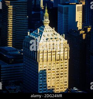 New York 1985, oben im Helmsley Gebäude bei Sonnenuntergang, Manhattan, New York City, NY, NYC, USA, Stockfoto