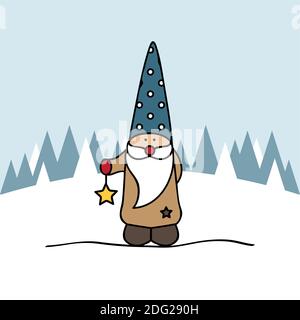 Weihnachten cute Gnome mit blauer Kleidung und Karte Vektor-illustration EPS 10. Stock Vektor