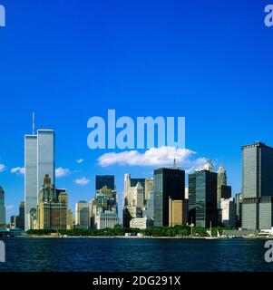 New York 1985, Skyline von Lower Manhattan, WTC World Trade Center Twin Towers, New York City, NY, NYC, USA, Stockfoto