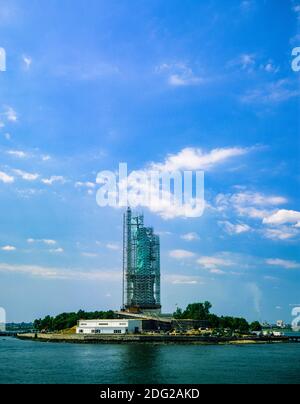 New York 1985, Freiheitsstatue, Renovierungsgerüst, Baustelle, Liberty Island, New York City, NY, NYC, USA, Stockfoto