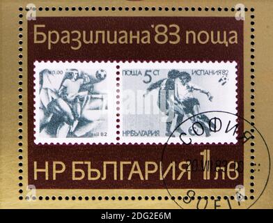 MOSKAU, RUSSLAND - 10. NOVEMBER 2018: Eine in Bulgarien gedruckte Briefmarke zeigt, BRASILIANA ’83, Serie Rio de Janeiro, um 1983 Stockfoto