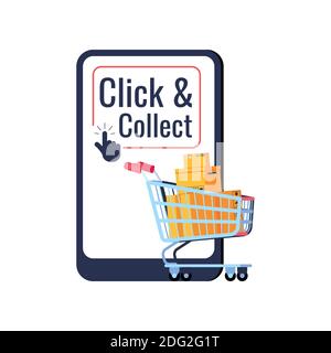 Klicken Sie auf und sammeln Lieferung Online-Einzelhandel Symbol auf weißem Hintergrund isoliert. Stock Vektor