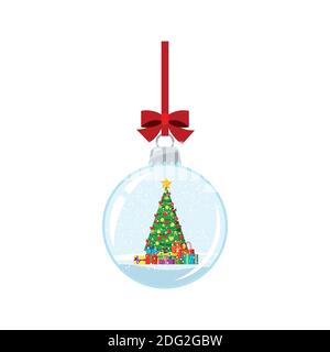 Weihnachtskugel mit Schnee isoliert auf weißem Hintergrund. Stock Vektor