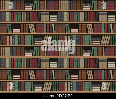 Bücherregale mit Büchern. Nahtloser Hintergrund. Alte Bücher auf den Regalen. Bibliothek mit Retro-Büchern. Buchhandlung. Vektorgrafik Stock Vektor