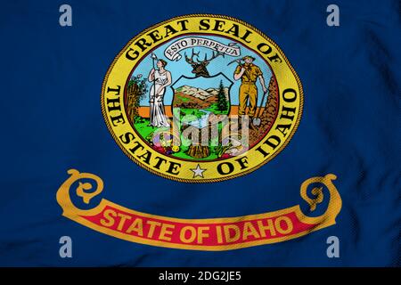 Vollbildaufnahme einer winkenden Flagge von Idaho (USA) in 3D-Rendering. Stockfoto