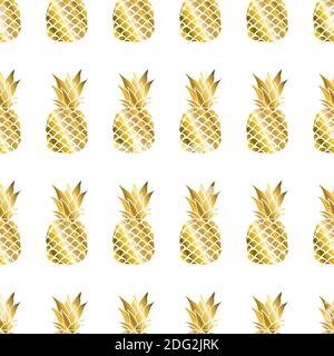 Goldene Ananas auf farbigem Hintergrund. Nahtloses Muster im Vektor. Abbildung der Früchte Stock Vektor