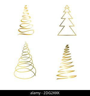 Set von goldenen Weihnachtsbäumen Silhouetten. Vektor isoliertes Gold-Symbol. Stock Vektor