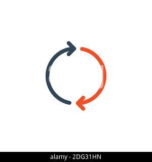 Symbol für Vektorsynchronisierung und -Aktualisierung, Doppelkreispfeile, Symbol für Konvertierung. Vektorgrafik für Rohware isoliert Stock Vektor