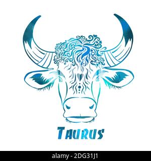 Stier-Zeichen des Tierkreises. Der Kopf eines Stiers. T-Shirt-Druck. Gemischte Medien. Vektorgrafik Stock Vektor