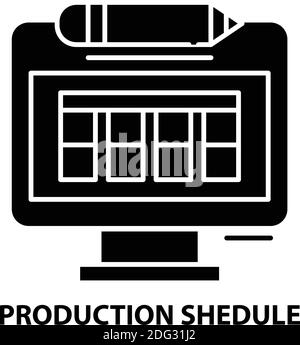 Produktionsblatt-Symbol, schwarzes Vektorzeichen mit editierbaren Konturen, Konzeptdarstellung Stock Vektor