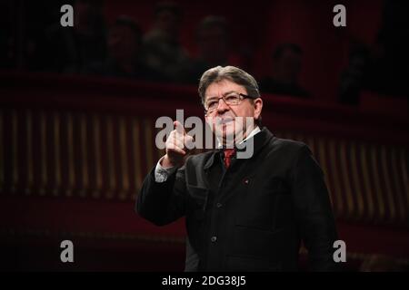 Jean-Luc Melenchon, Kandidat der linksextremen Koalition "La France insoumise" für die französischen Präsidentschaftswahlen 2017 hält eine Rede bei einem Treffen in Tourcoing, Frankreich am 8. Januar 2017. Foto von Francois Pauletto/ABACAPRESS.COM Stockfoto