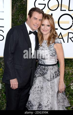 John Travolta und Kelly Preston nehmen am 8. Januar 2017 an den 74. Jährlichen Golden Globe Awards im Beverly Hilton in Beverly Hills, Los Angeles, CA, USA, Teil. Foto von Lionel Hahn/ABACAPRESS.COM Stockfoto