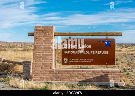 Bitter Lake National Wildlife Refuge Schild in der Nähe von Roswell, New Mexico, USA Stockfoto