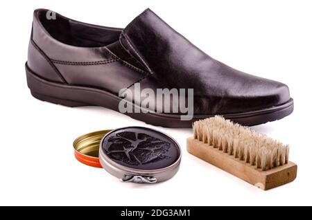 Schuhe und Schuhcreme Stockfoto