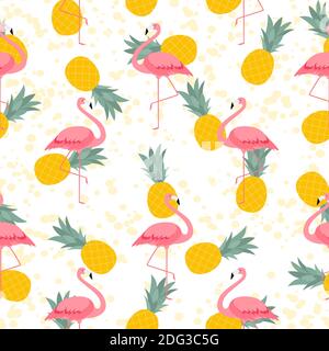 Bunte Rosa Flamingo und Ananas Nahtloses Muster Hintergrund. Abbildung. Stockfoto