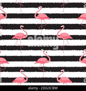 Bunte rosa Flamingo isoliert auf weißem Hintergrund. Nahtloses Muster. Abbildung. Stockfoto